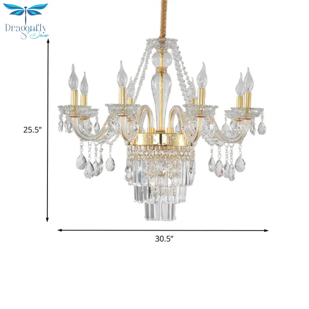Candle Living Room Chandelier Lighting Traditional Clear Crystal 6 Lights Chrome/Gold Hanging Lamp