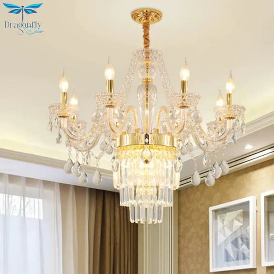 Candle Living Room Chandelier Lighting Traditional Clear Crystal 6 Lights Chrome/Gold Hanging Lamp