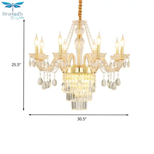 Candle Living Room Chandelier Lighting Traditional Clear Crystal 6 Lights Chrome/Gold Hanging Lamp