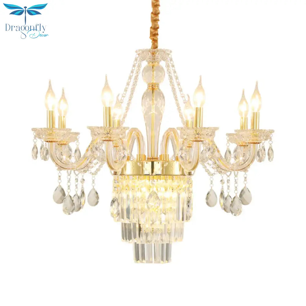Candle Living Room Chandelier Lighting Traditional Clear Crystal 6 Lights Chrome/Gold Hanging Lamp
