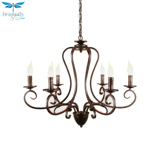 Candle Living Room Hanging Chandelier Traditionary Metal 6/8 Heads Black Ceiling Pendant Light