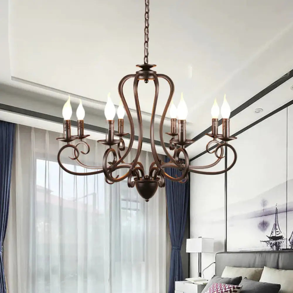 Candle Living Room Hanging Chandelier Traditionary Metal 6/8 Heads Black Ceiling Pendant Light