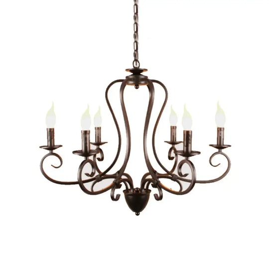 Candle Living Room Hanging Chandelier Traditionary Metal 6/8 Heads Black Ceiling Pendant Light