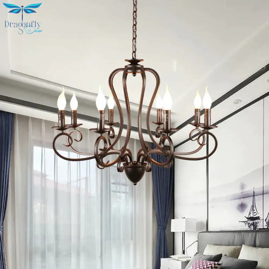 Candle Living Room Hanging Chandelier Traditionary Metal 6/8 Heads Black Ceiling Pendant Light