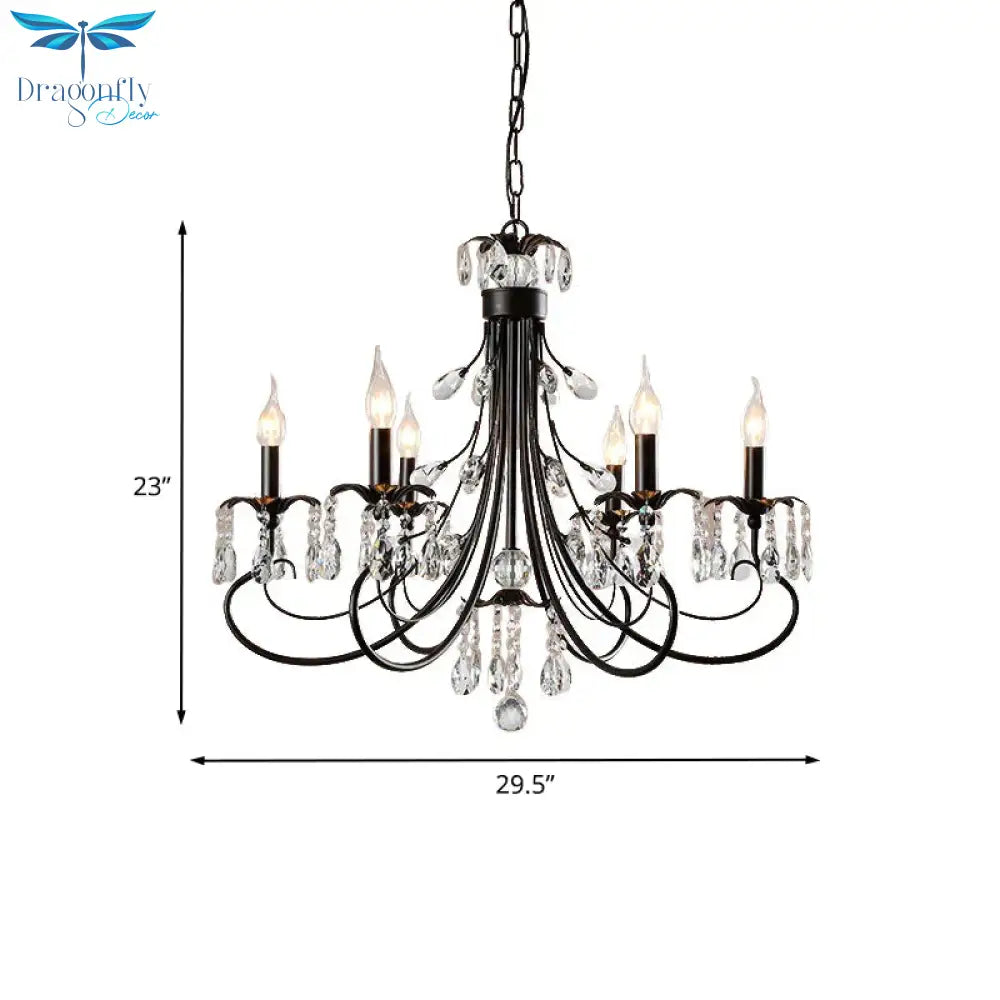 Candle Living Room Pendant Traditionalism Beveled Crystal Prism 6/8 Bulbs Black Chandelier