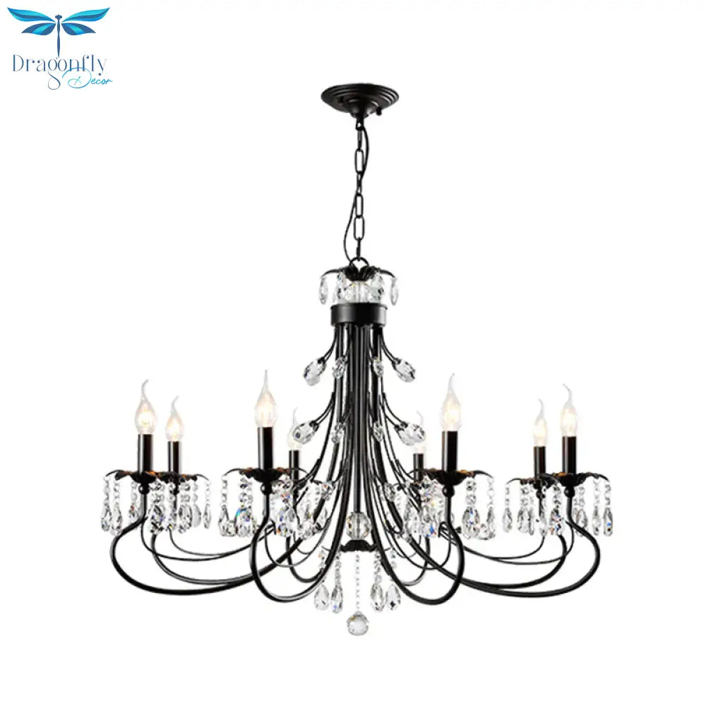 Candle Living Room Pendant Traditionalism Beveled Crystal Prism 6/8 Bulbs Black Chandelier