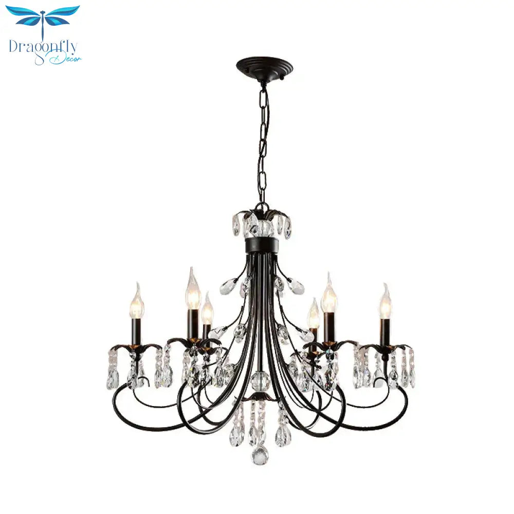 Candle Living Room Pendant Traditionalism Beveled Crystal Prism 6/8 Bulbs Black Chandelier