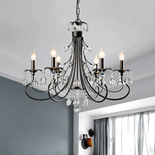 Candle Living Room Pendant Traditionalism Beveled Crystal Prism 6/8 Bulbs Black Chandelier 6 /