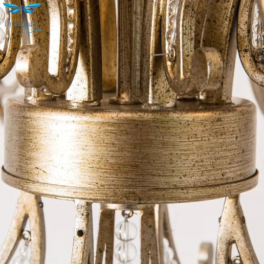 Candle Metal Hanging Chandelier Tradition 3 Bulbs Antique Brass Ceiling Pendant Light With Crystal