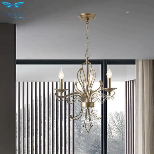 Candle Metal Hanging Chandelier Tradition 3 Bulbs Antique Brass Ceiling Pendant Light With Crystal
