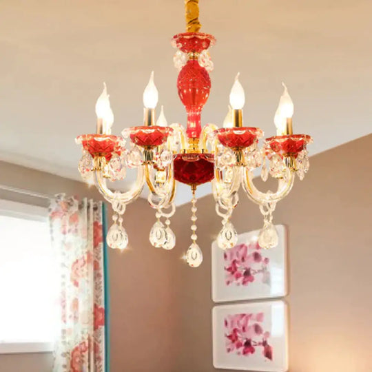 Candle Restaurant Hanging Lamp Kit Traditional Crystal Drip 6/8 Lights Red Chandelier Lighting 8 /