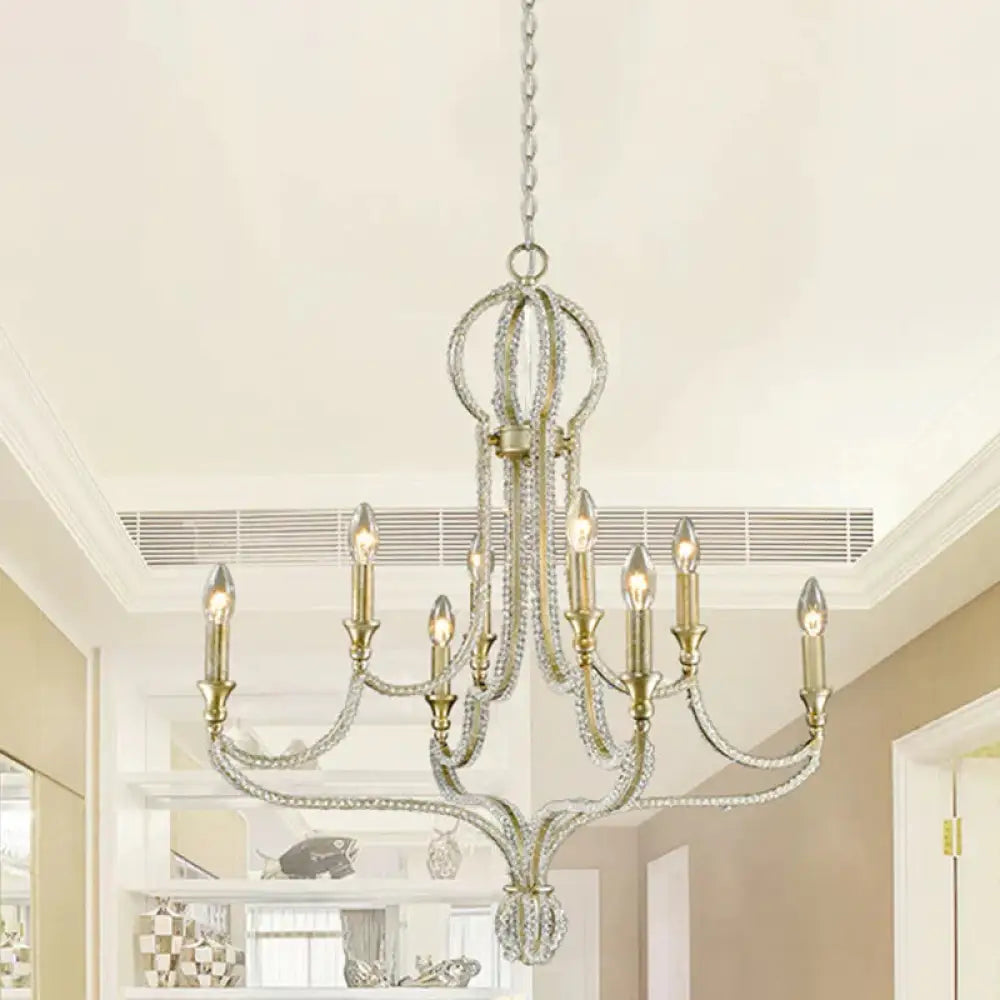 Candlestick Living Room Hanging Light Countryside Crystal 8 Lights Gold Chandelier Lamp