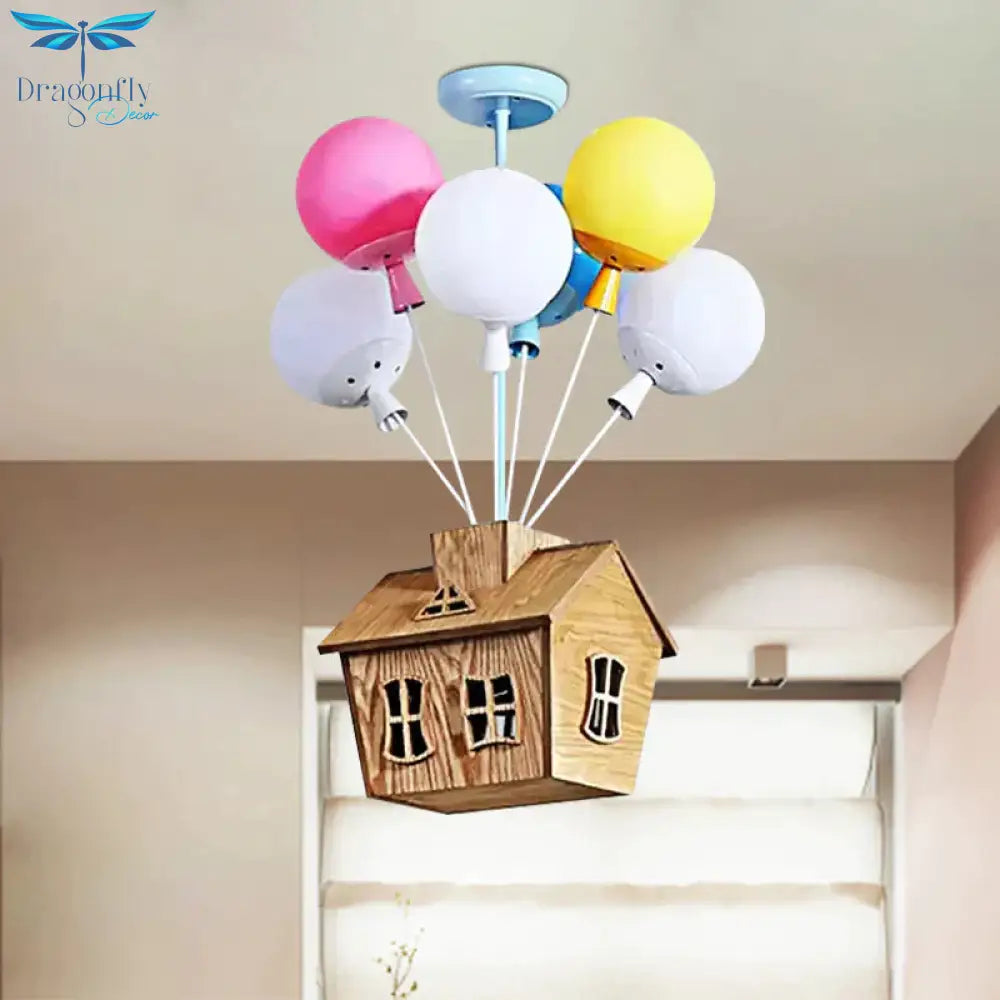 Cartoon Balloon Pendant Light Eight Lights Metal Multi - Color Chandelier With Chalet For