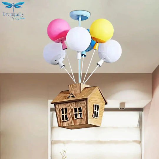 Cartoon Balloon Pendant Light Eight Lights Metal Multi - Color Chandelier With Chalet For