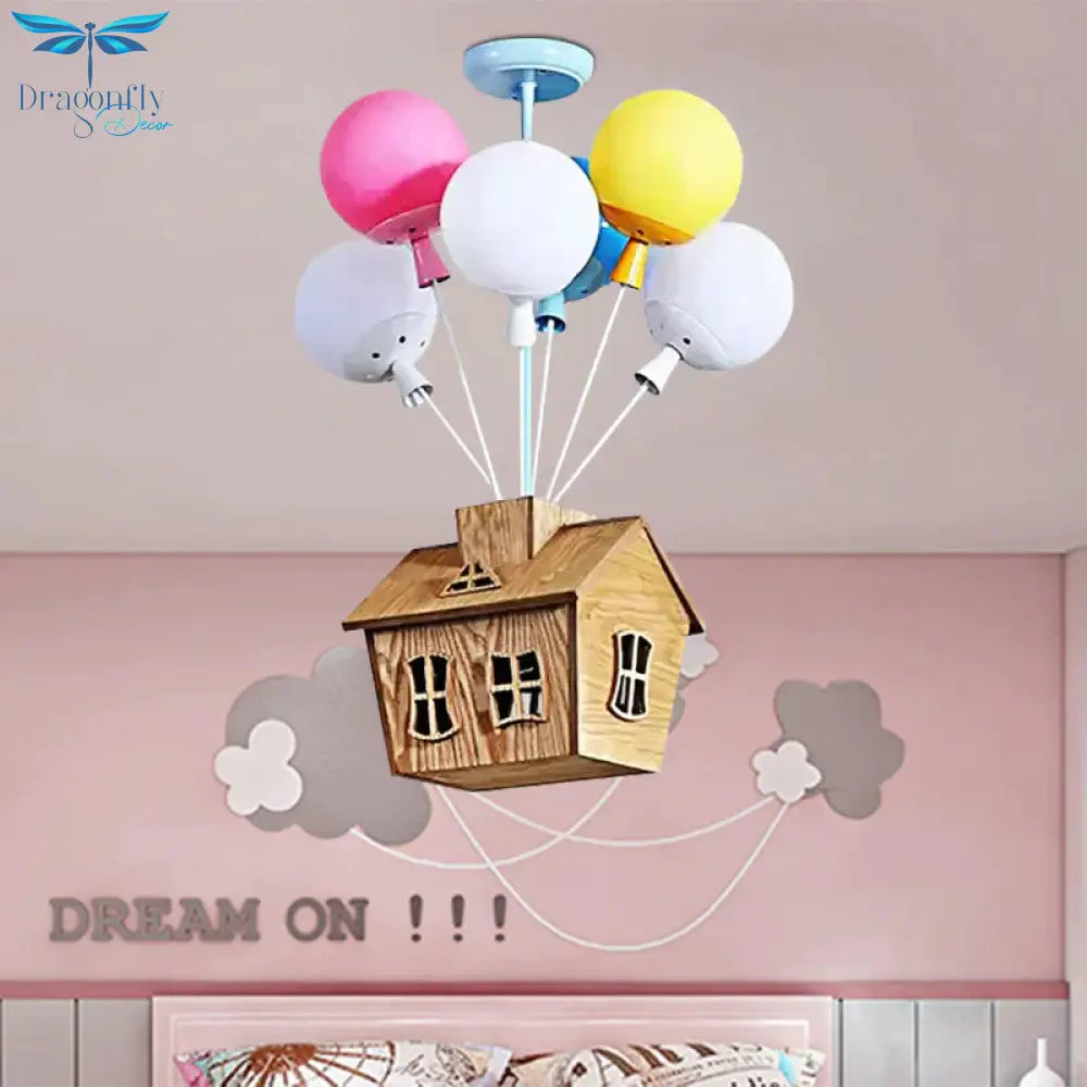 Cartoon Balloon Pendant Light Eight Lights Metal Multi - Color Chandelier With Chalet For