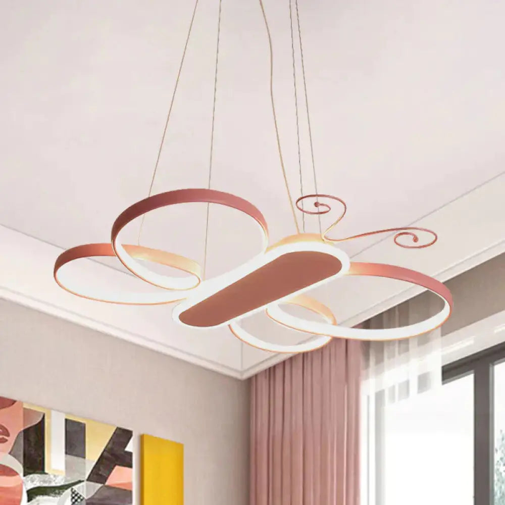Cartoon Butterfly Frame Suspension Light Acrylic Kids Bedroom Led Chandelier Pendant Lamp In