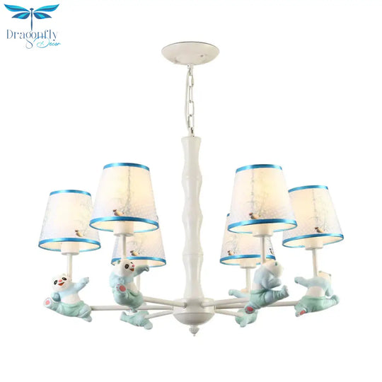 Cartoon Running Panda Hanging Lights Fabric Chandelier For Living Room