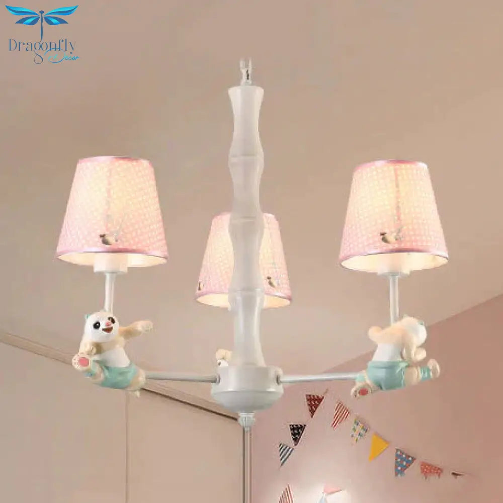 Cartoon Running Panda Hanging Lights Fabric Chandelier For Living Room