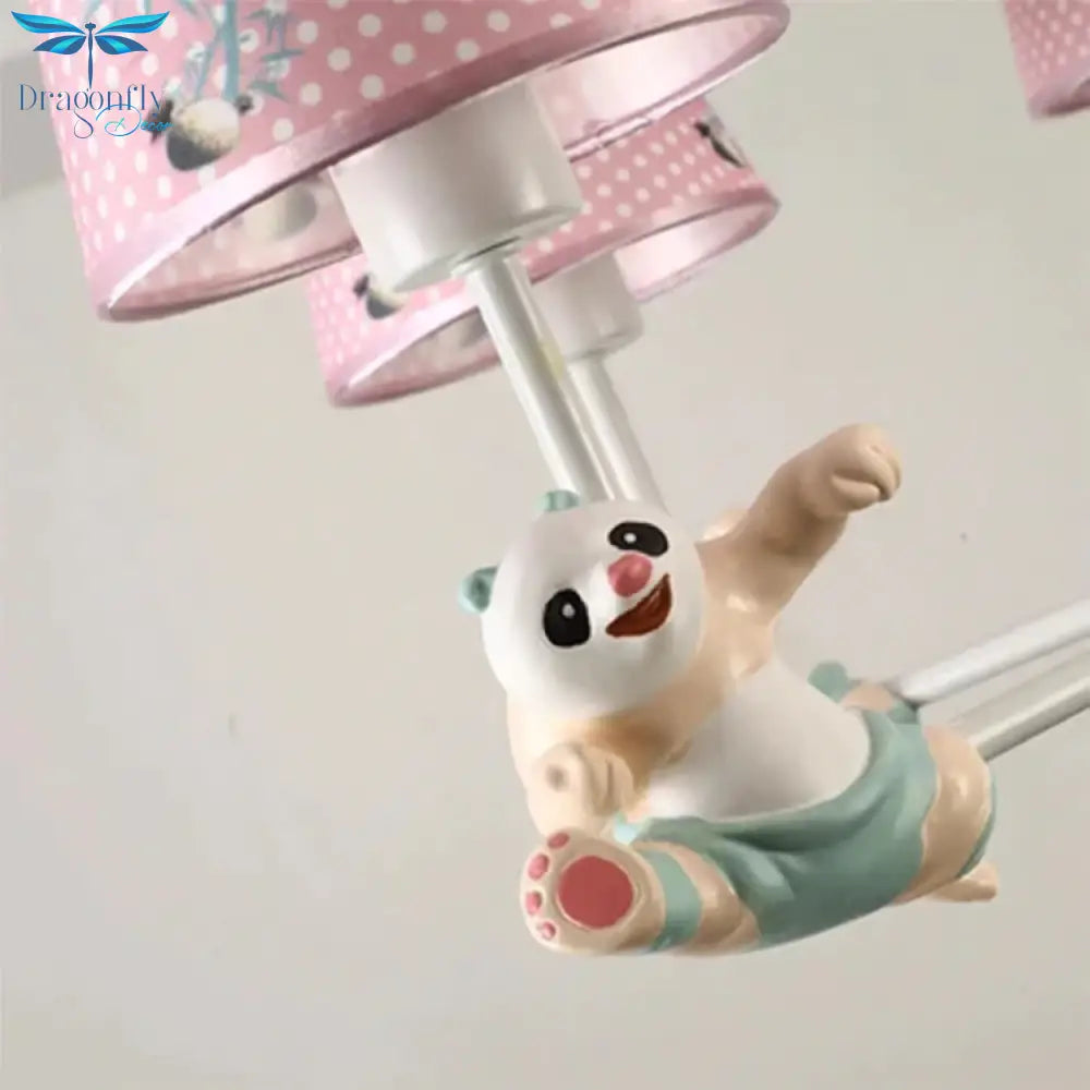 Cartoon Running Panda Hanging Lights Fabric Chandelier For Living Room