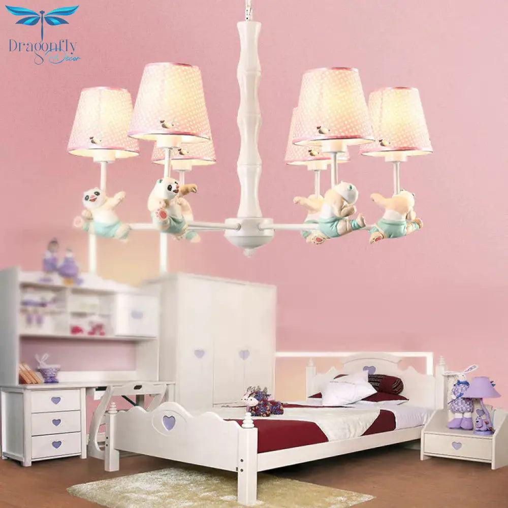Cartoon Running Panda Hanging Lights Fabric Chandelier For Living Room