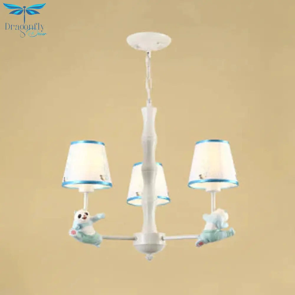 Cartoon Running Panda Hanging Lights Fabric Chandelier For Living Room