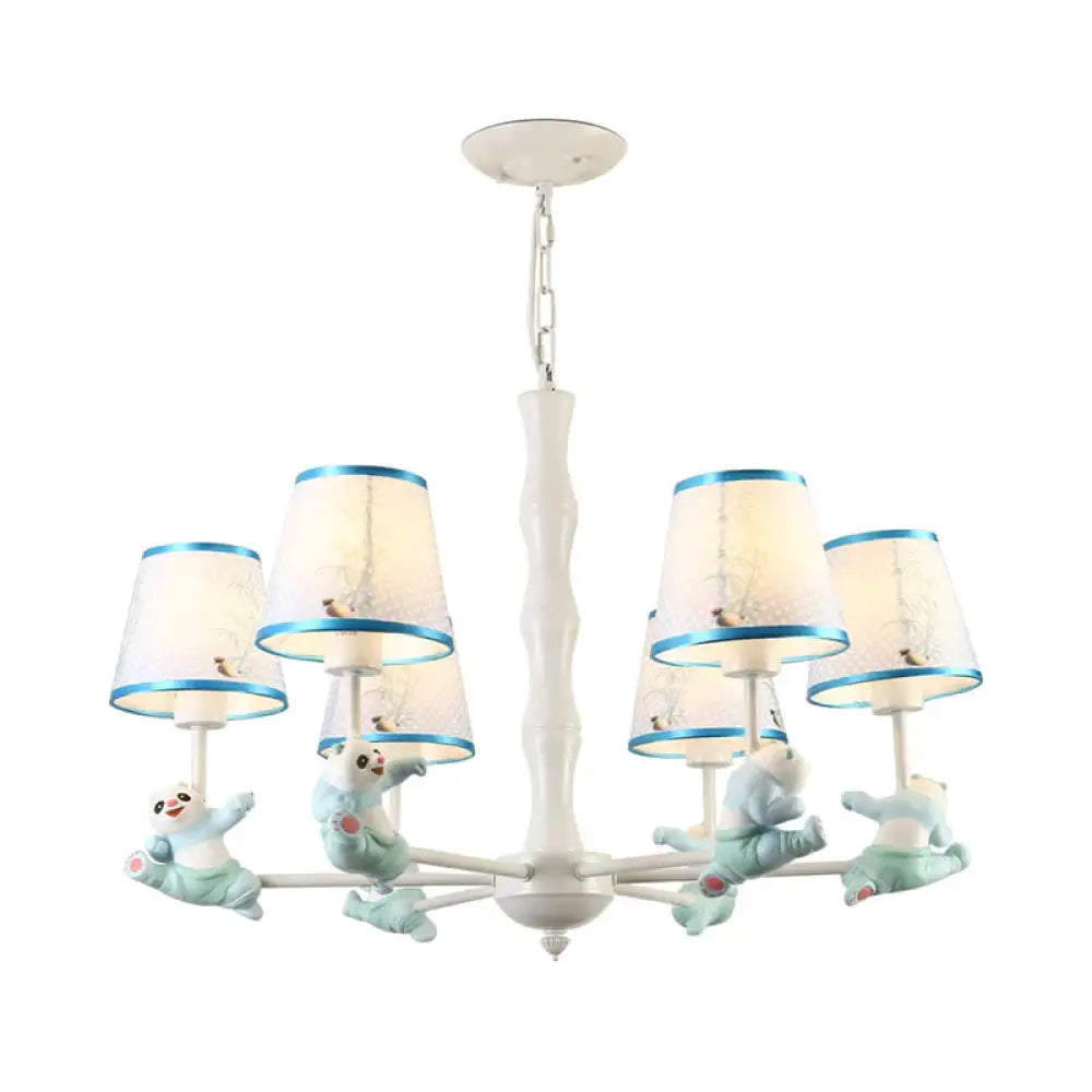 Cartoon Running Panda Hanging Lights Fabric Chandelier For Living Room 6 / Blue