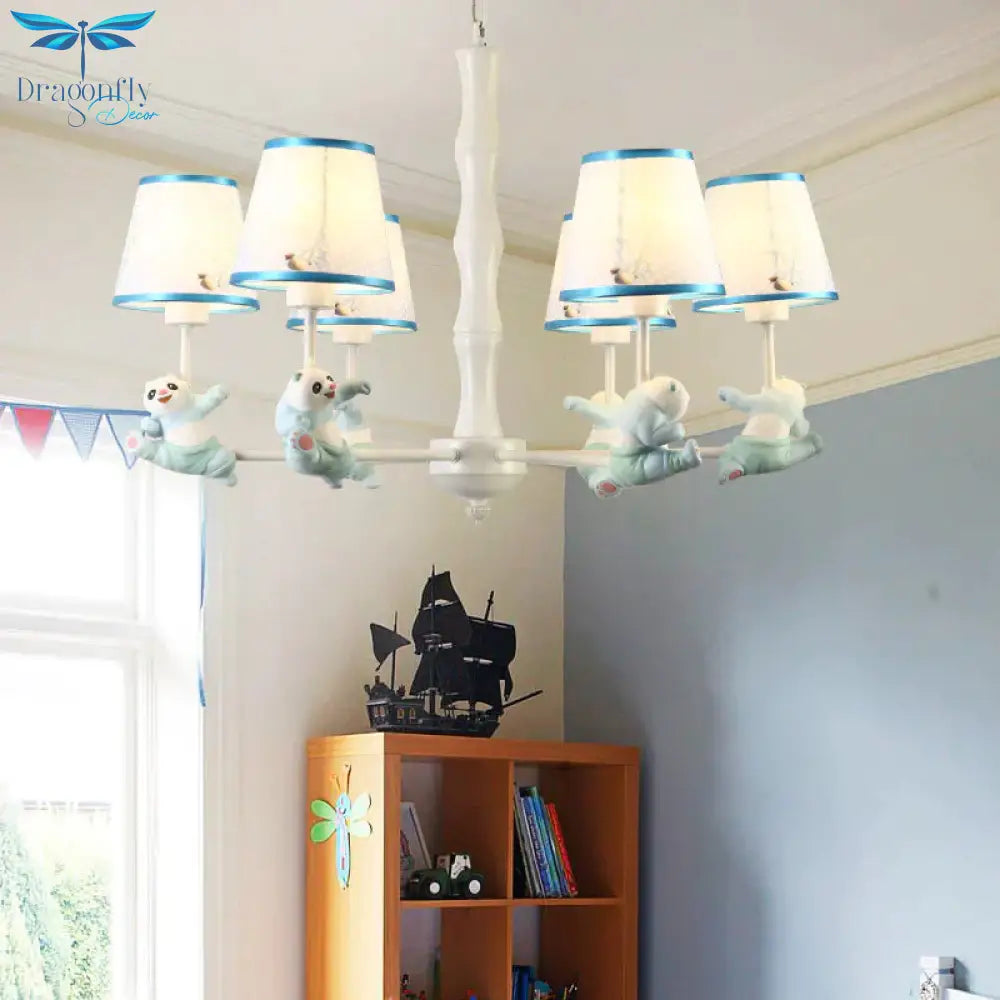 Cartoon Running Panda Hanging Lights Fabric Chandelier For Living Room
