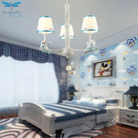 Cartoon Running Panda Hanging Lights Fabric Chandelier For Living Room