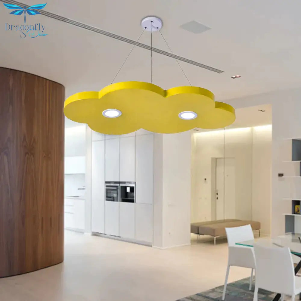 Cartoon Style Cloud Chandelier Lighting Metallic 12.5’/19.5’ W Led Living Room Pendant Lamp In