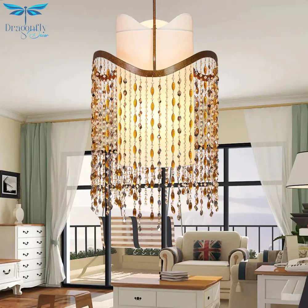 Cascade Chandelier Lamp Nordic Crystal 3 Heads Red Brown Pendant Lighting Fixture For Living Room
