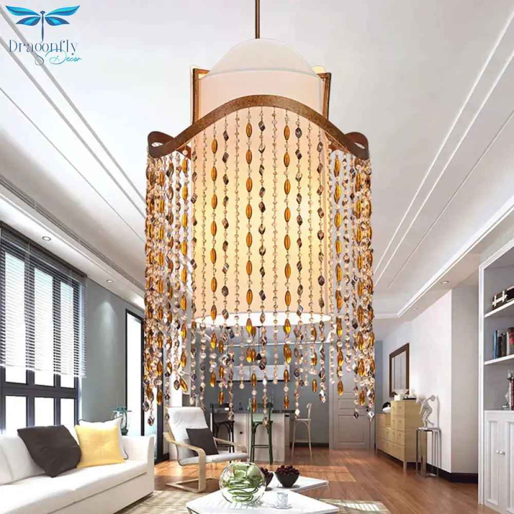 Cascade Chandelier Lamp Nordic Crystal 3 Heads Red Brown Pendant Lighting Fixture For Living Room