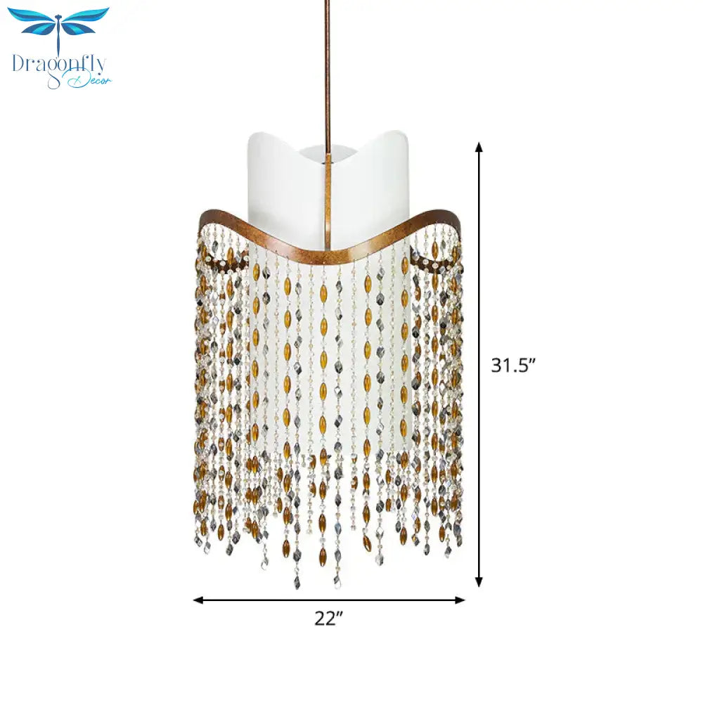 Cascade Chandelier Lamp Nordic Crystal 3 Heads Red Brown Pendant Lighting Fixture For Living Room