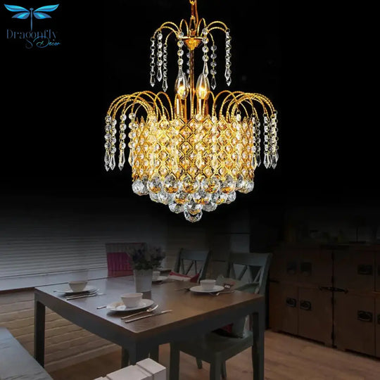 Cascade Hanging Ceiling Light Contemporary Faceted Crystal Ball 5 Lights Gold Chandelier