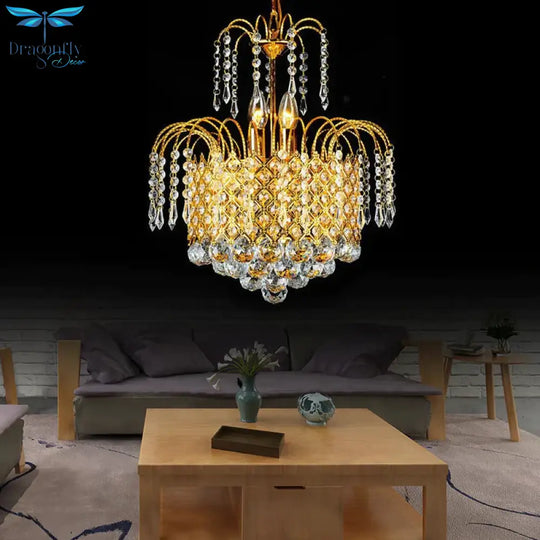Cascade Hanging Ceiling Light Contemporary Faceted Crystal Ball 5 Lights Gold Chandelier