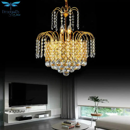 Cascade Hanging Ceiling Light Contemporary Faceted Crystal Ball 5 Lights Gold Chandelier
