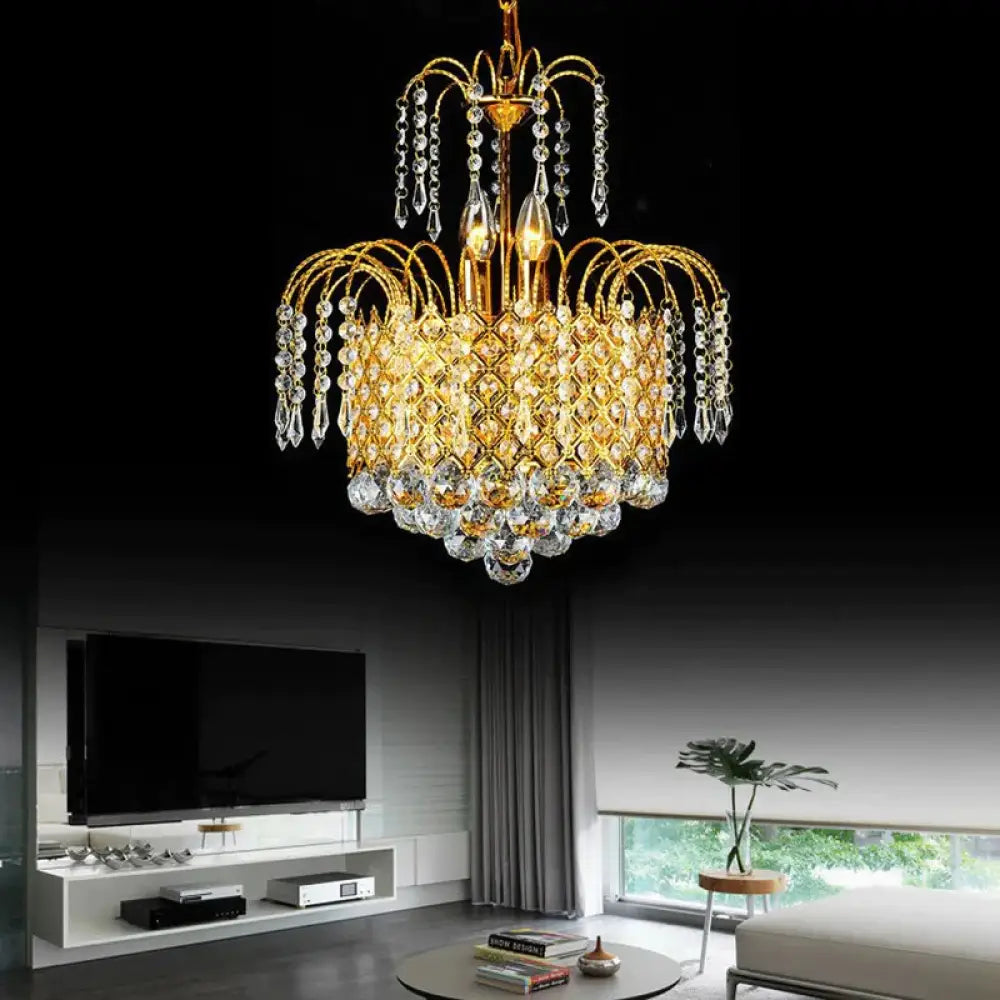 Cascade Hanging Ceiling Light Contemporary Faceted Crystal Ball 5 Lights Gold Chandelier