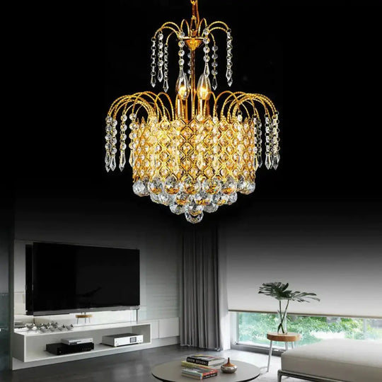 Cascade Hanging Ceiling Light Contemporary Faceted Crystal Ball 5 Lights Gold Chandelier