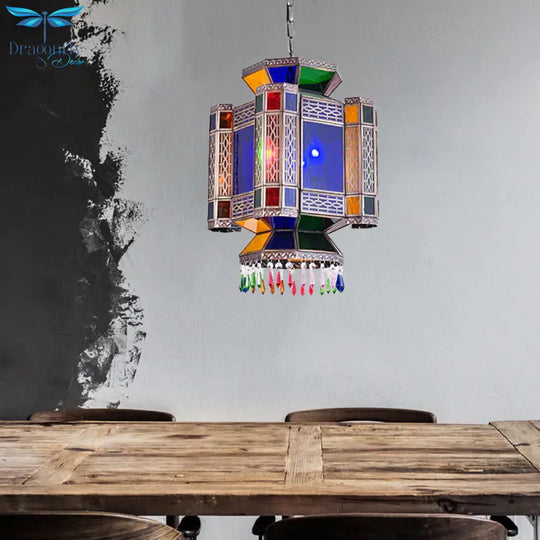 Castle Blue Glass Hanging Chandelier Arab 3 Lights Restaurant Ceiling Pendant Lamp