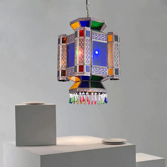 Castle Blue Glass Hanging Chandelier Arab 3 Lights Restaurant Ceiling Pendant Lamp