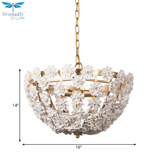 Ceramic Flowers 3 Bulbs Hanging Ceiling Light