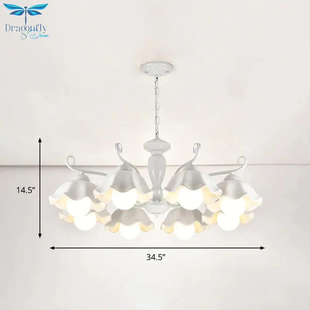 Ceramic White Pendant Lamp Flower 3/6/8 Lights Classic Chandelier Light Fixture For Living Room