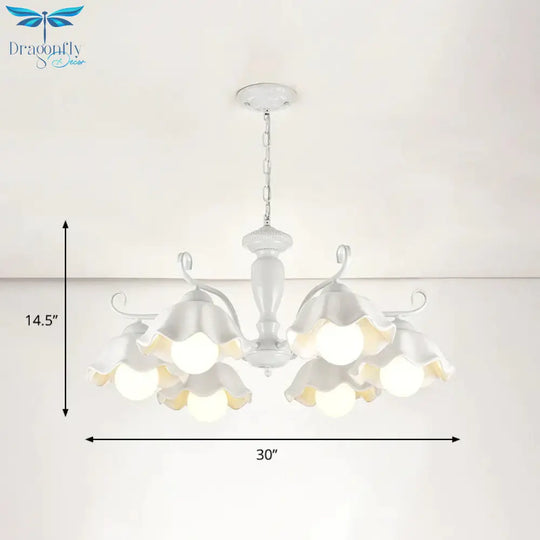 Ceramic White Pendant Lamp Flower 3/6/8 Lights Classic Chandelier Light Fixture For Living Room