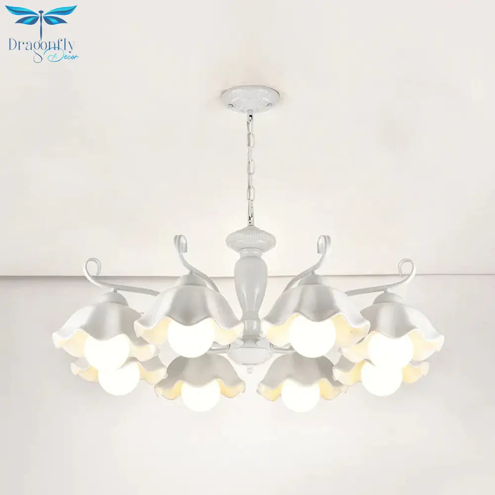 Ceramic White Pendant Lamp Flower 3/6/8 Lights Classic Chandelier Light Fixture For Living Room