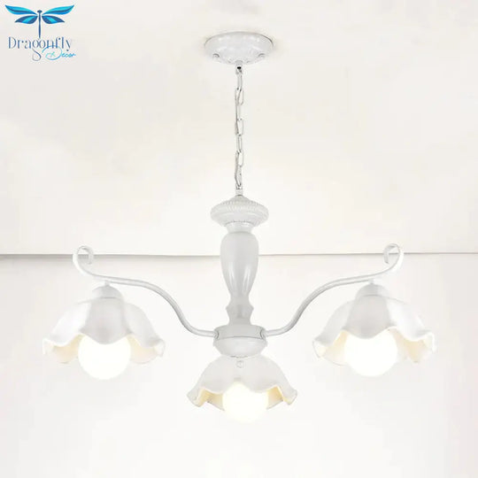 Ceramic White Pendant Lamp Flower 3/6/8 Lights Classic Chandelier Light Fixture For Living Room