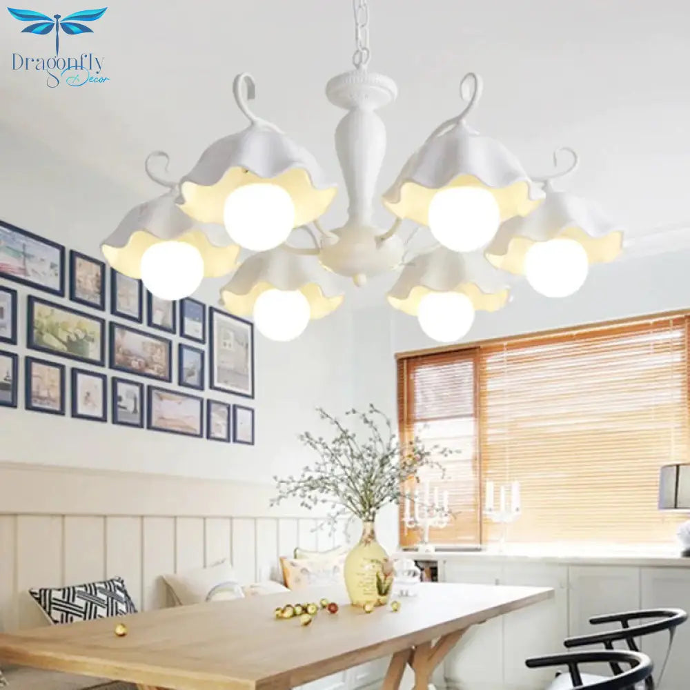 Ceramic White Pendant Lamp Flower 3/6/8 Lights Classic Chandelier Light Fixture For Living Room