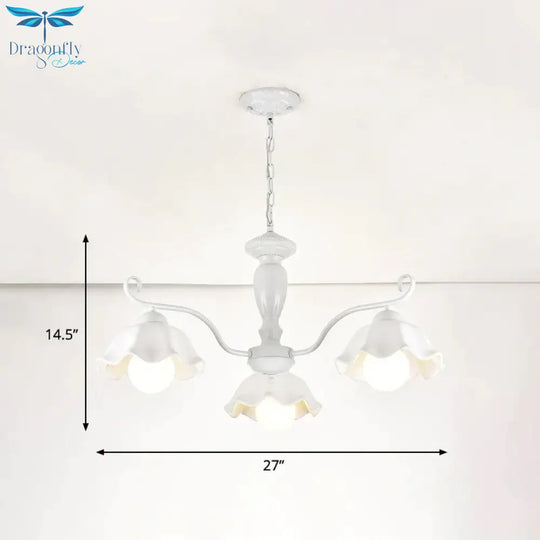 Ceramic White Pendant Lamp Flower 3/6/8 Lights Classic Chandelier Light Fixture For Living Room
