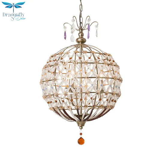 Champagne Globe Frame Chandelier Light Traditional Metal 4 Lights Dining Room Hanging With Crystal
