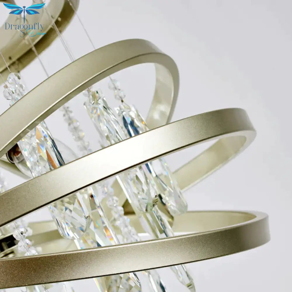 Champagne Orbit Chandelier Light Fixture Modernism 4 Heads Crystal Drop Ceiling Lamp