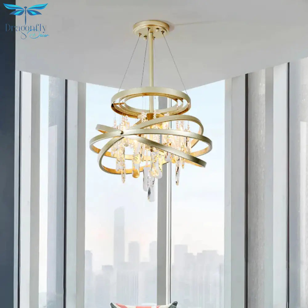 Champagne Orbit Chandelier Light Fixture Modernism 4 Heads Crystal Drop Ceiling Lamp Silver