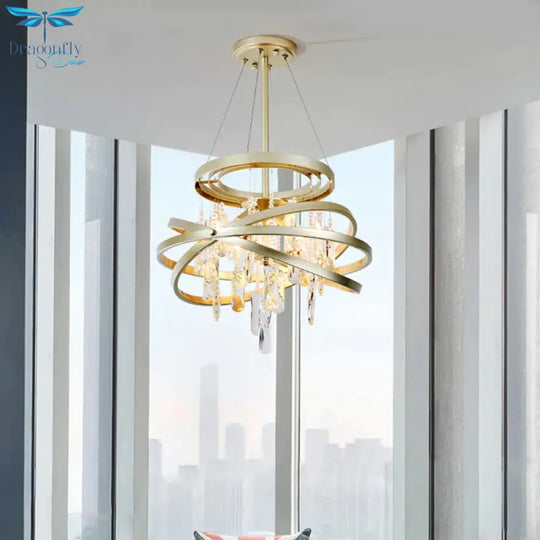 Champagne Orbit Chandelier Light Fixture Modernism 4 Heads Crystal Drop Ceiling Lamp Silver